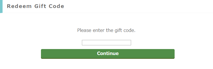 Redeem Gift Code page