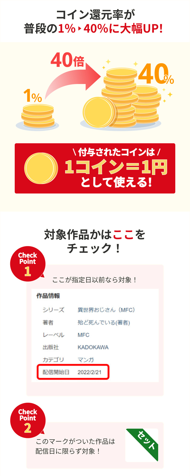 コイン40％還元のここがオトク！